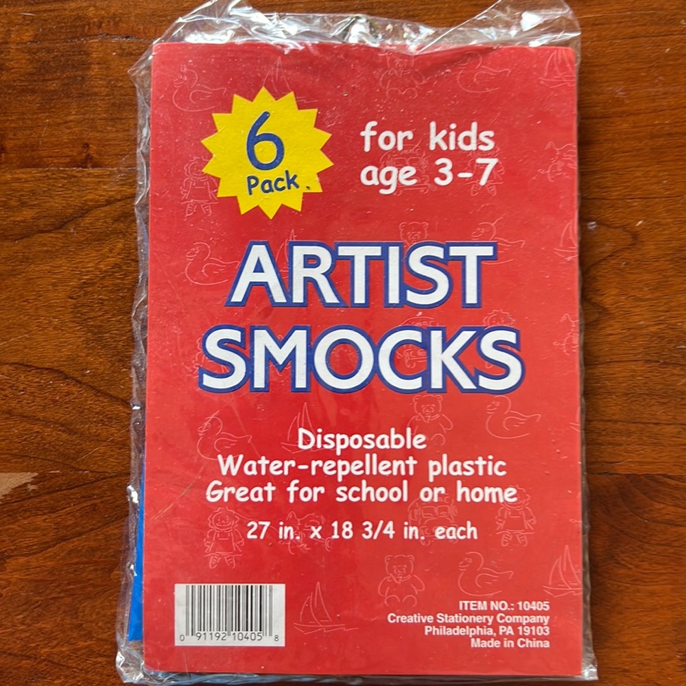 Creative Stationary Plastic Art Smock, Blue, 27" x 18 3/4 ", Pack of 6